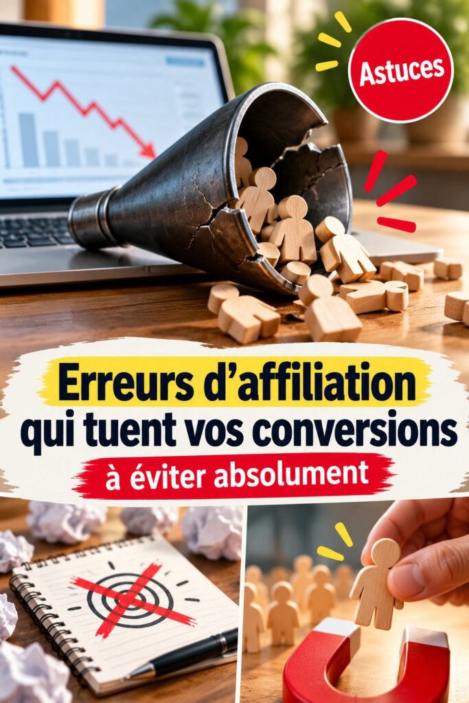 Illustration d'une erreur de marketing d'affiliation avec graphiques de ventes en baisse
